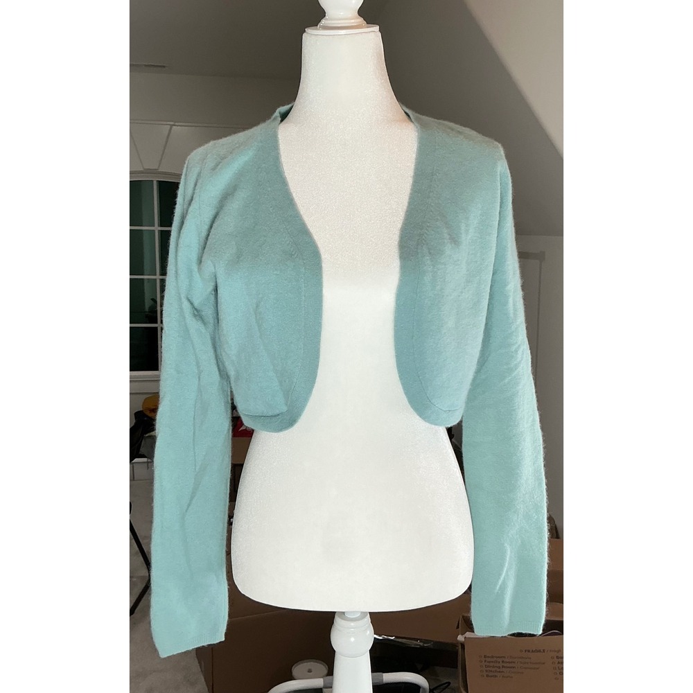 VTG Y2K Boston Proper Shrug Cardigan Medium Sage Green Lambswool Angora Cropped